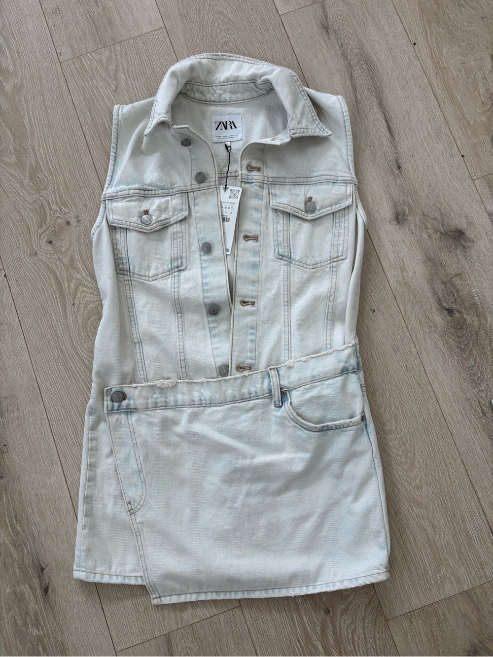 Zara Light Wash Denim mini Dress with asymmetrical wrap